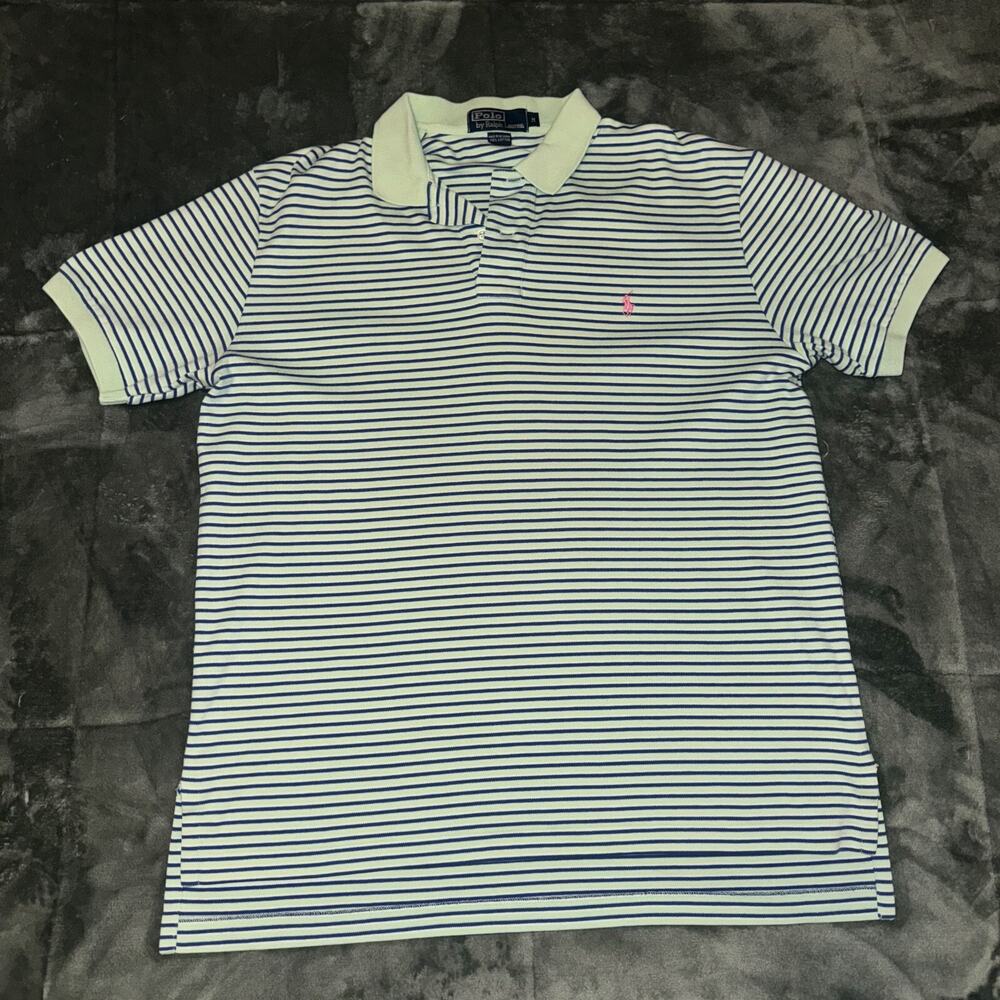 Polo By Ralph Lauren Polo Shirt Men's Medium Blue Green Striped High Low Hem